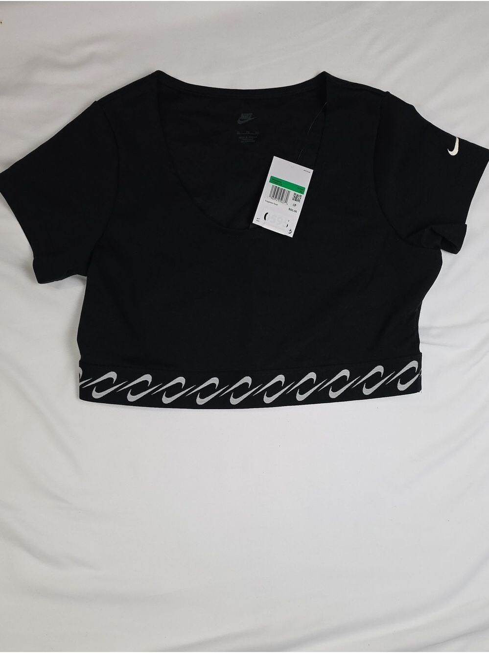 Nike Black Crop Athletic Top with Printed Waistband XL